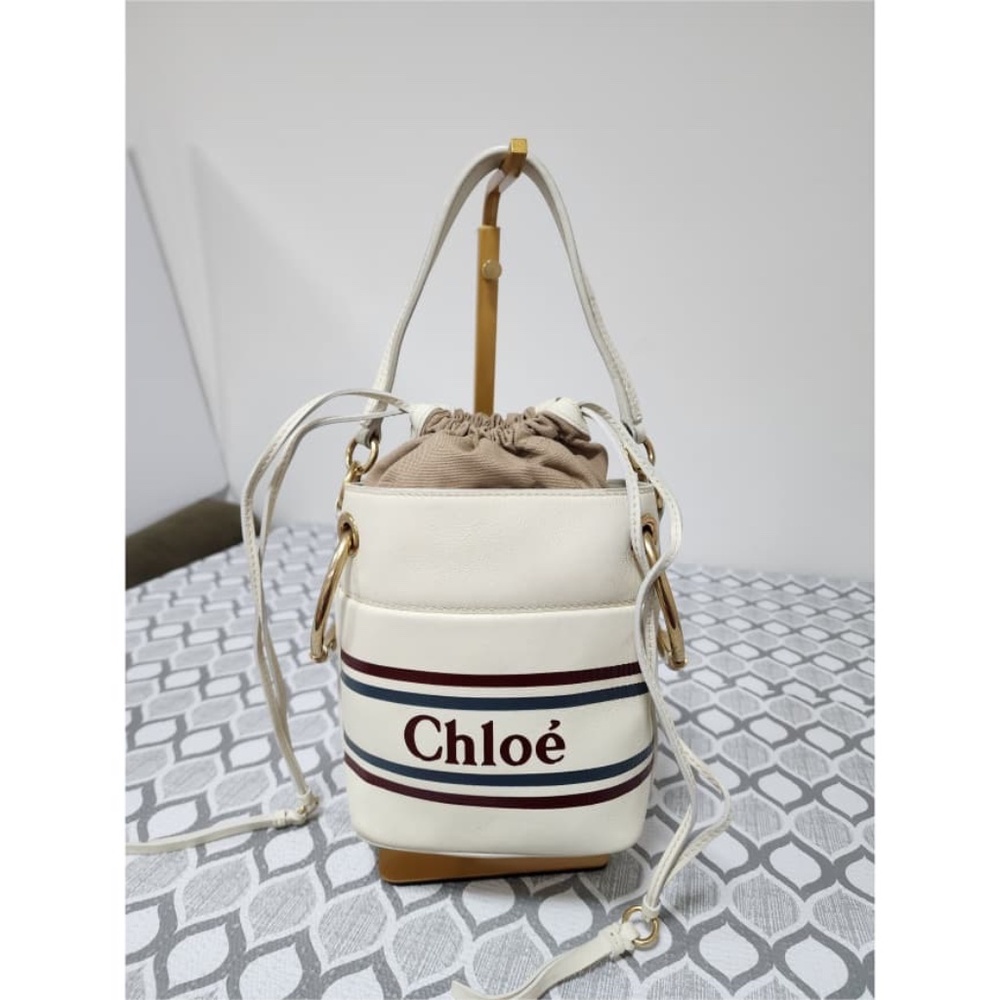 Authentic Chloe Leather Drawstring 2way Hand Shoulder Bag Cream/Beige
